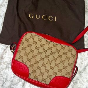 Gucci Canvas/Beige and Red GG Leather